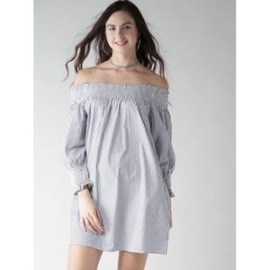 Forever 21 Off Shoulder Striped 3/4th Sleeve Dress